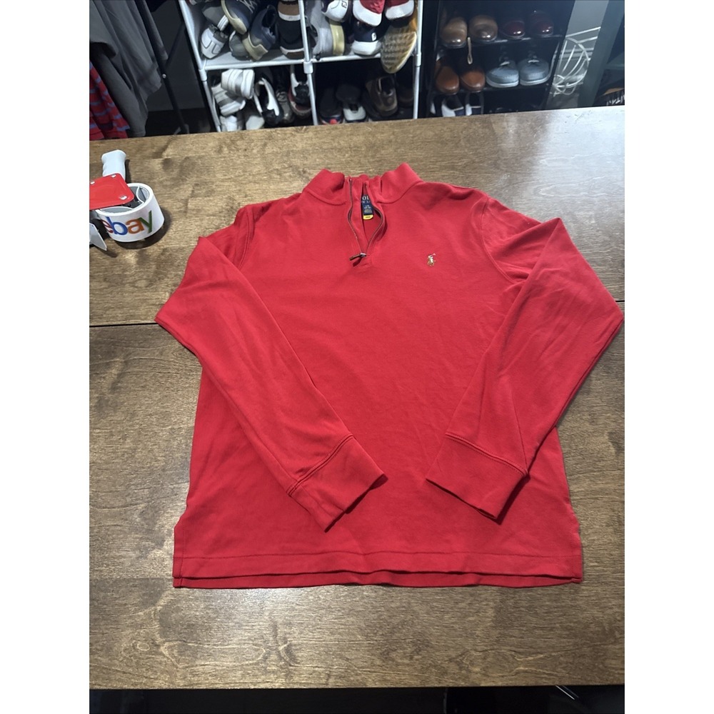 Boy's Polo By Ralph Lauren 1/4 Zip Red Sweatshirt, Size L, 14/16